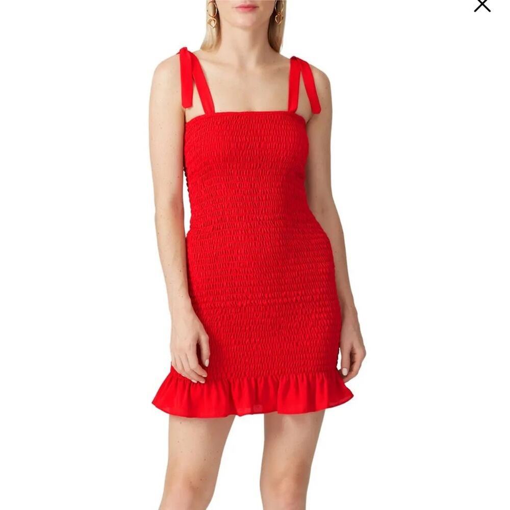 Krisa Women's Red Tie Straps Smocked Tank Sheath Mini Dress Size S